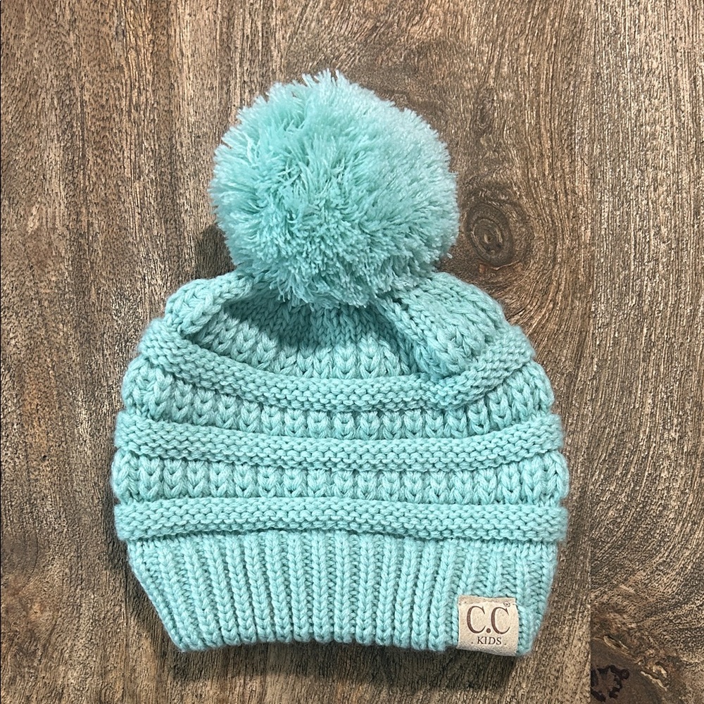 CC Boutique Aqua Pom Pom Hat